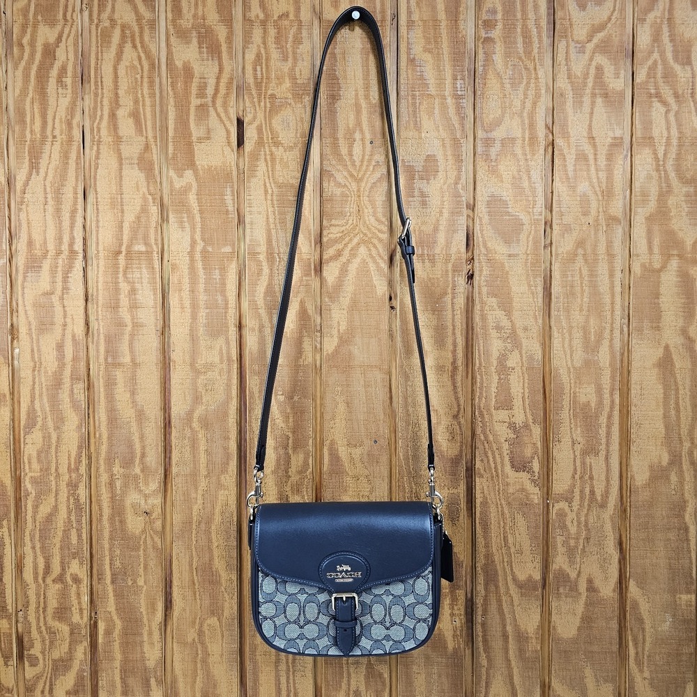 Coach Amelia Saddle Bag In Signature Jacquard Midnight Navy Cu998 Crossbody - Picture 2 of 13